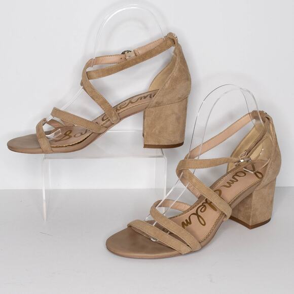 Sam Edelman Sandal Stacie Heel Y2K 90s Minimalist Coastal Grandma Boho Suede 7.5 - Picture 2 of 6